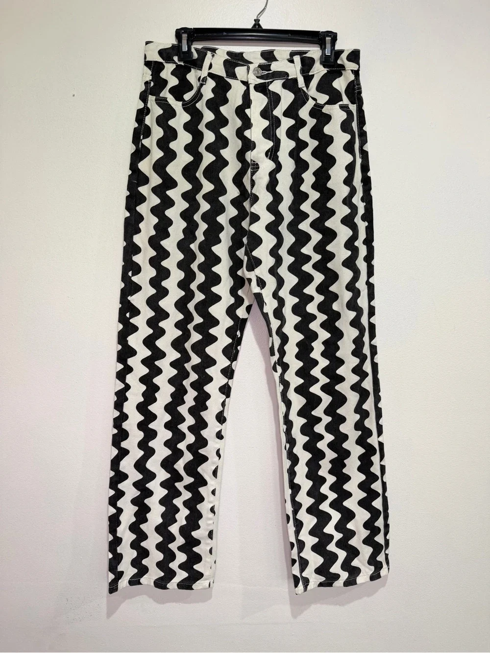 NWT Cider Black Cream Wave Matching Set Crop Top Wide Leg Pants Size Large - Picture 2 of 12
